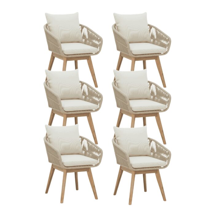 BUITEN living Bella dining tuinstoel set van 6 | touw + hardhout | zand – Naturel