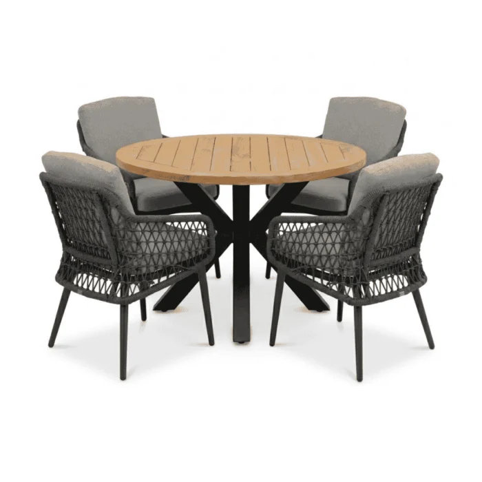 LUX outdoor living Cleve/Vedra antraciet dining tuinset | 4 personen | teakhout + touw | 120cm rond