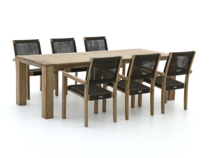 ROUGH Furniture ROUGH Batang/ROUGH-X 240cm dining tuinset 7-delig stapelbaar Laagste prijsgarantie! – Bruin