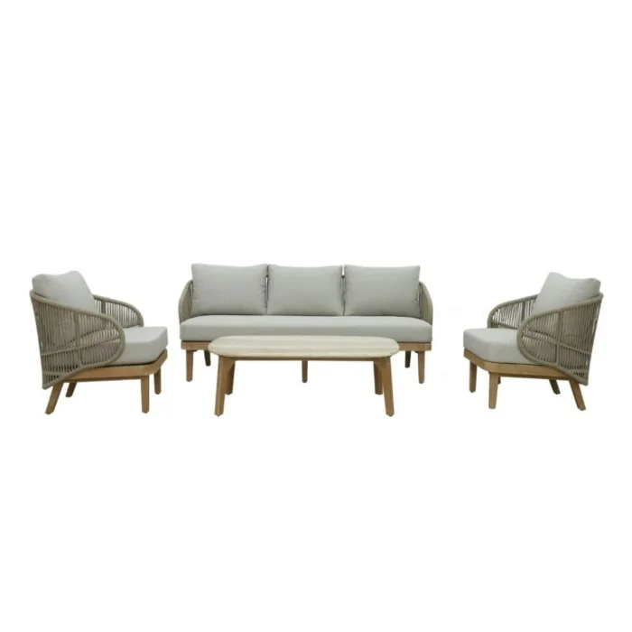 BUITEN living Matera stoel-bank loungeset 5 personen incl. tafel | eucalyptus + touw | zand/Light Teaklook | 4-delig - Taupe - Naturel - Bruin, Beige