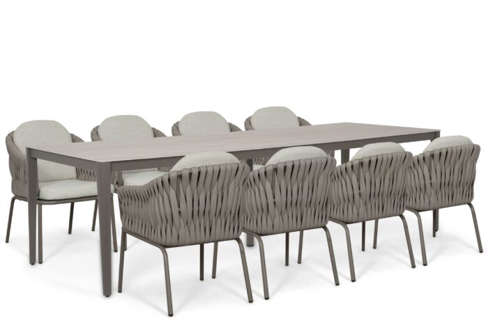 Santika Furniture Amadora/Livo 280×100 cm dining tuinset 9-delig – Taupe-naturel-bruin