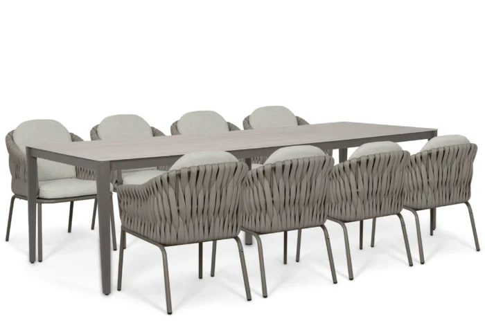 Santika Furniture Amadora/Livo 280x100 cm dining tuinset 9-delig - Taupe-naturel-bruin