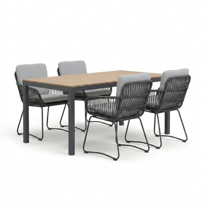 LUX outdoor living Oxford/Harper Stone Grey dining tuinset | 4 personen | aluminium + touw | 160cm – Grijs
