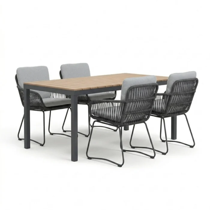 LUX outdoor living Oxford/Harper Stone Grey dining tuinset | 4 personen | aluminium + touw | 160cm - Grijs