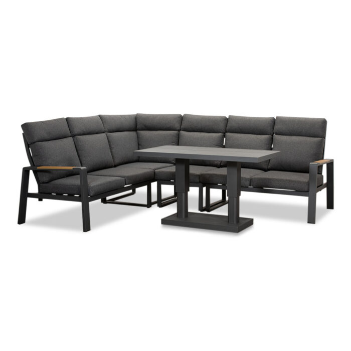LUX outdoor living Manhattan dining loungeset met verstelbare tafel 6 personen | aluminium + polywood | antraciet | 5-delig 273x213cm