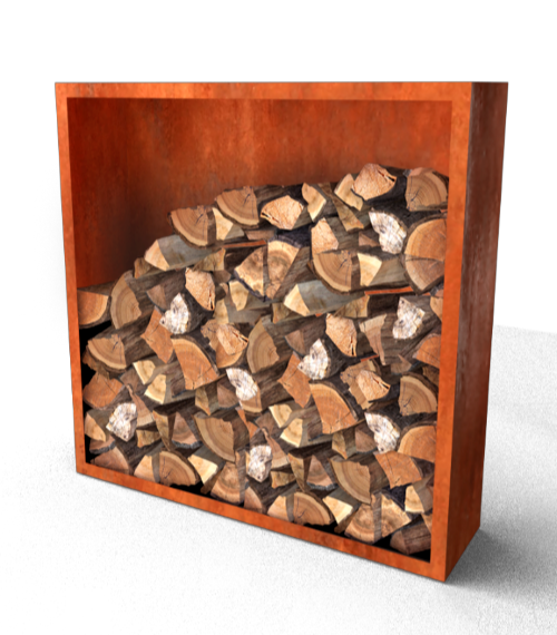 Geroba Egura Cortenstaal Houtopslag met achterwand 1500 x 385 x 1500 mm – bruin