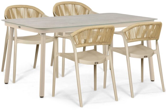 Domani Furniture Toscano/Tavano 160×90 cm dining tuinset 5-delig – Taupe-naturel-bruin