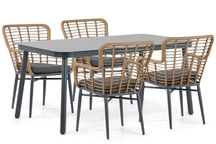 De Laan Projects Lifestyle Toledo/Tavano 160 cm dining tuinset 5-delig – Taupe-naturel-bruin