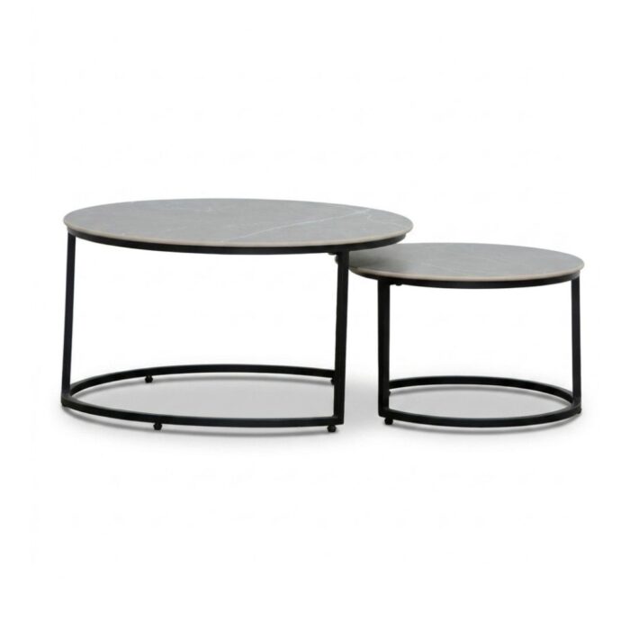 BUITEN living Aurora koffietafel set van 2 | sintered stone + aluminium | Marble Grey