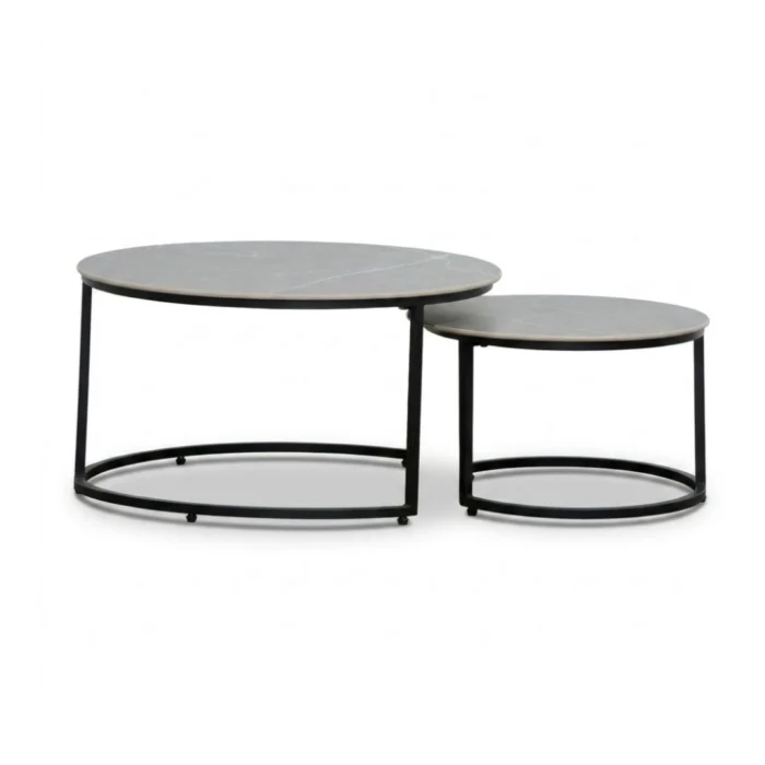BUITEN living Aurora koffietafel set van 2 | sintered stone + aluminium | Marble Grey