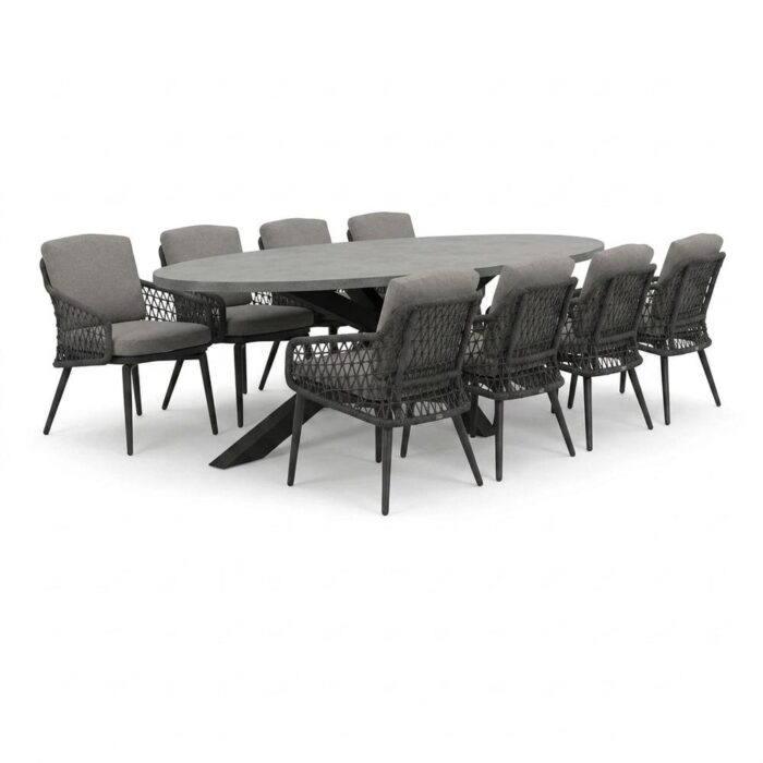 BUITEN living Stockholm/Vedra antraciet dining tuinset | 8 personen | polystone + touw | 280cm