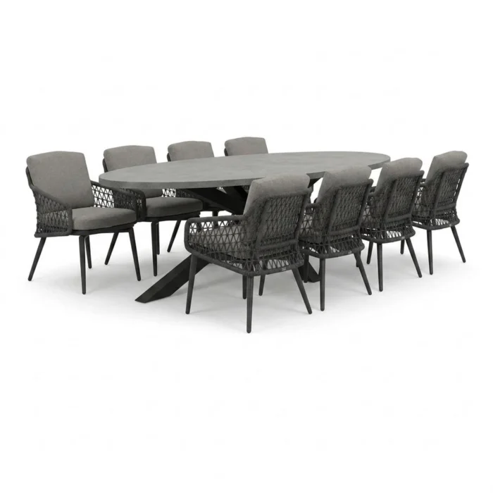 BUITEN living Stockholm/Vedra antraciet dining tuinset | 8 personen | polystone + touw | 280cm