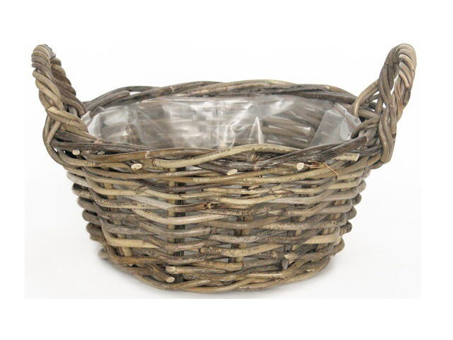 Van der leeden Ronde Rotan Mand diameter 26 cm bloempot – grijs
