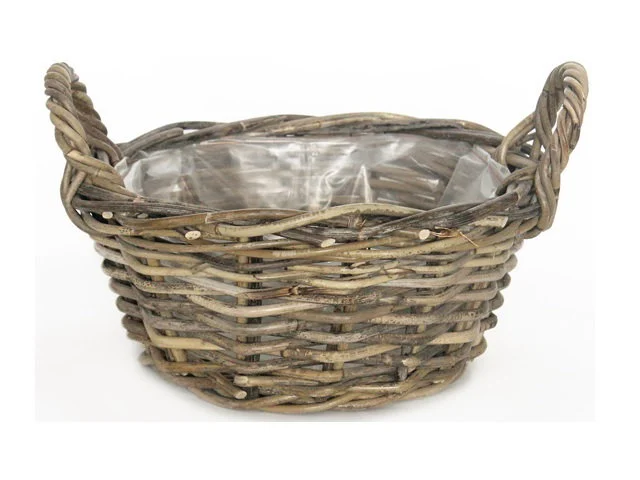 Van der leeden Ronde Rotan Mand diameter 26 cm bloempot - grijs