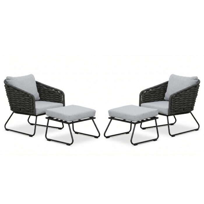BUITEN living Flora lounge balkonset 2 personen | touw + aluminium | Stone Grey | 4-delig – Grijs