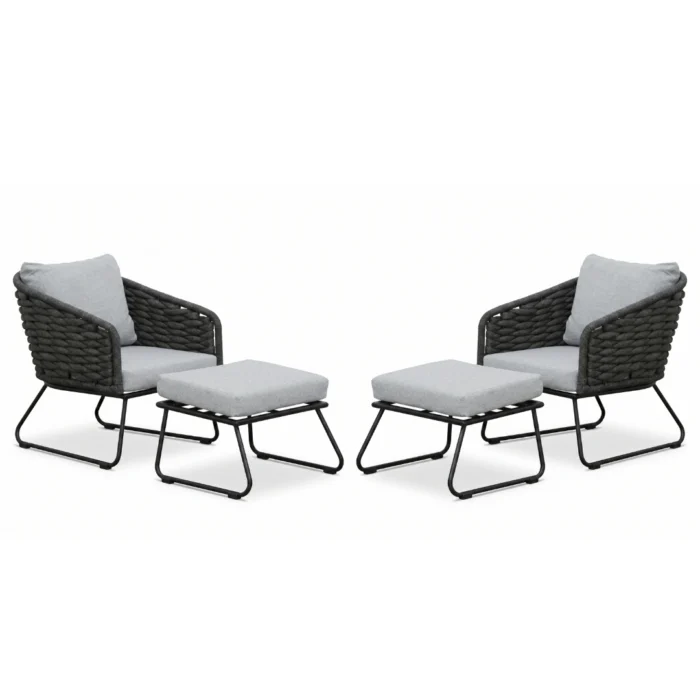 BUITEN living Flora lounge balkonset 2 personen | touw + aluminium | Stone Grey | 4-delig - Grijs