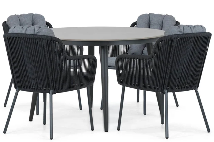 Santika Furniture Tendenza/Vienna 120 cm dining tuinset 5-delig - Grijs-antraciet
