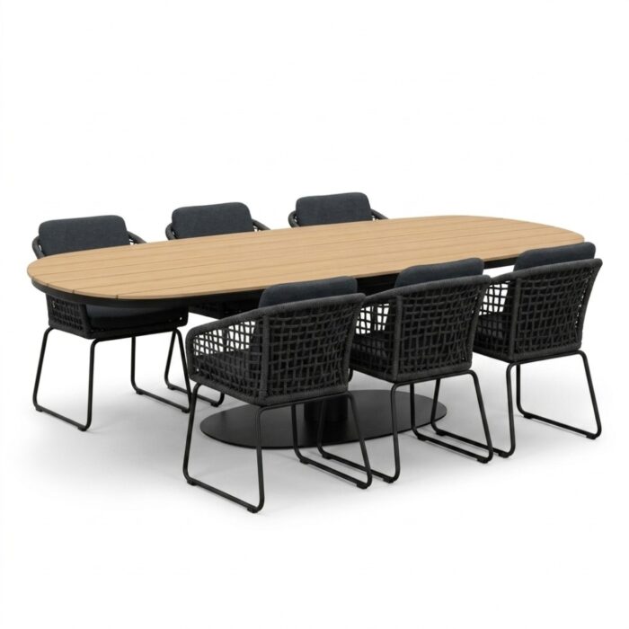 LUX outdoor living Panama antraciet/Tulum Lava Grey dining tuinset | 6 personen | polywood + touw | 260cm