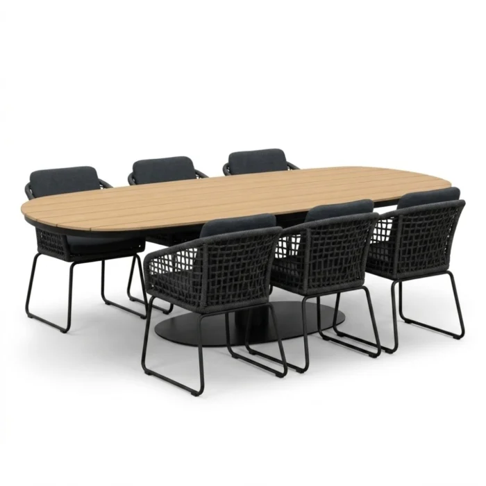 LUX outdoor living Panama antraciet/Tulum Lava Grey dining tuinset | 6 personen | polywood + touw | 260cm