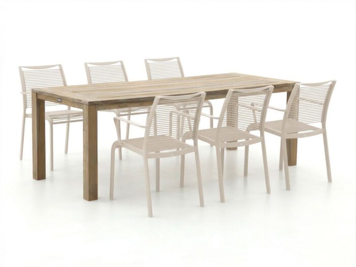 Apple Bee Hawaii/ROUGH-S 220cm dining tuinset 7-delig stapelbaar – Bruin