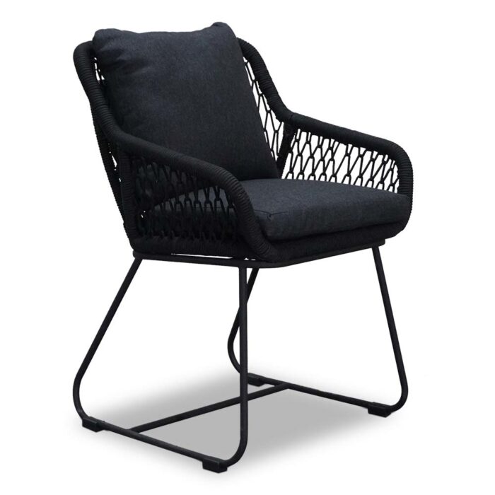 BUITEN living Portofino dining tuinstoel | touw + RVS | zwart