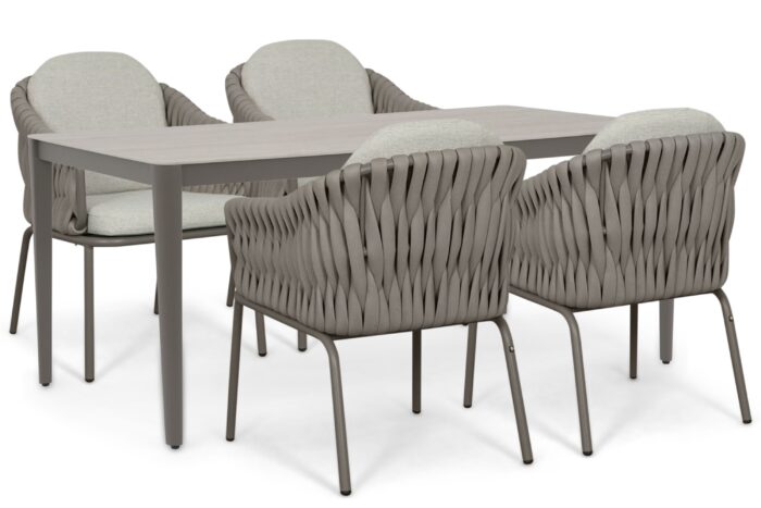 Santika Furniture Amadora/Livo 180×90 cm dining tuinset 5-delig – Taupe-naturel-bruin