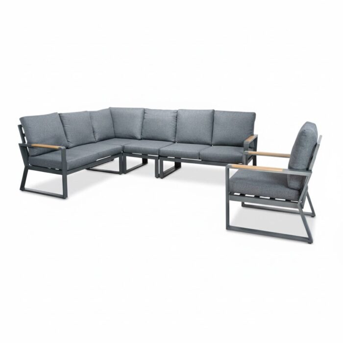 LUX outdoor living Vancouver hoek loungeset met stoel 6 personen | aluminium + polywood | antraciet | 6-delig 270x210cm
