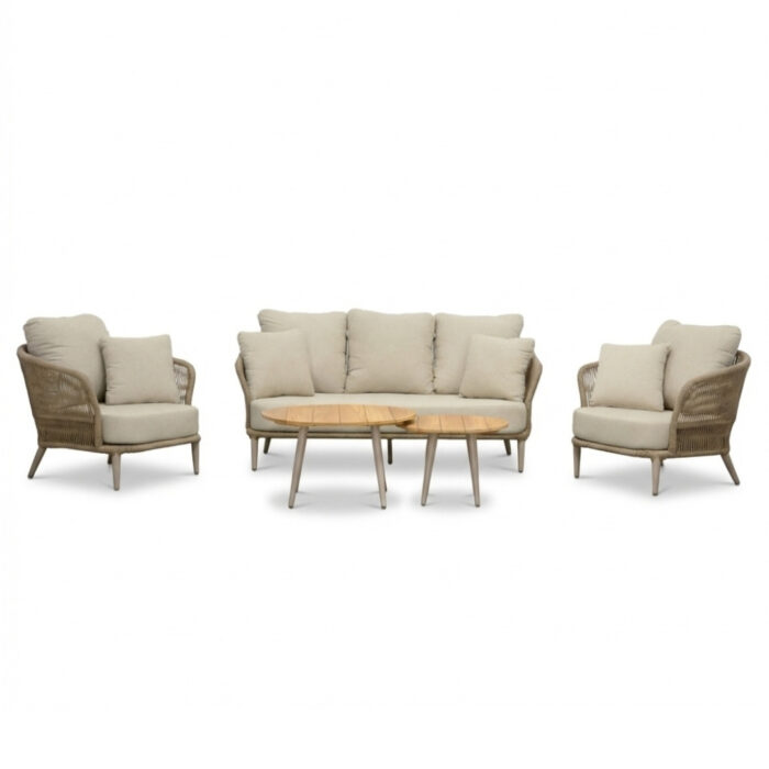 BUITEN living Palermo stoel-bank loungeset incl. tafels | aluminium + touw | Sandstone | 5-delig