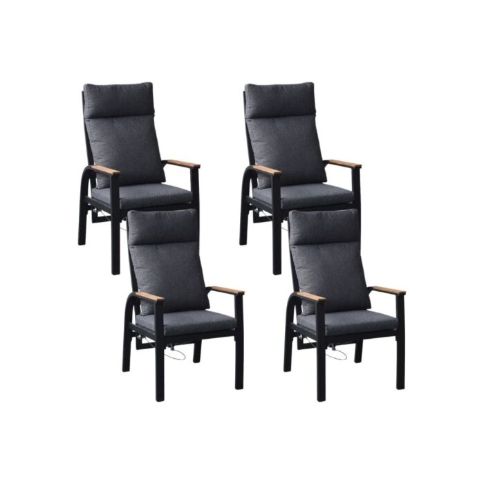 LUX outdoor living Annecy dining tuinstoel set van 4 | aluminium + teakhout | antraciet