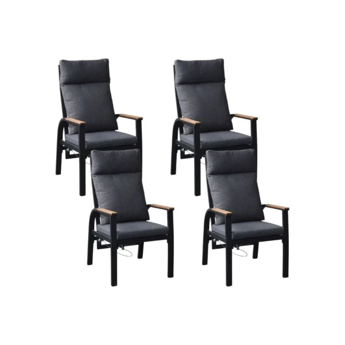 LUX outdoor living Annecy dining tuinstoel set van 4 | aluminium + teakhout | antraciet