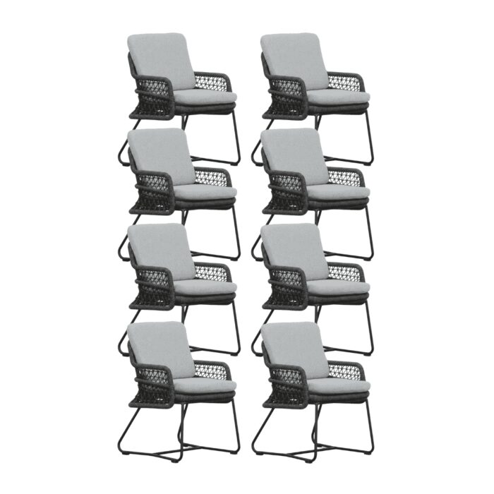 BUITEN living Gianna dining tuinstoel set van 8 | touw + aluminium | Stone Grey – Grijs