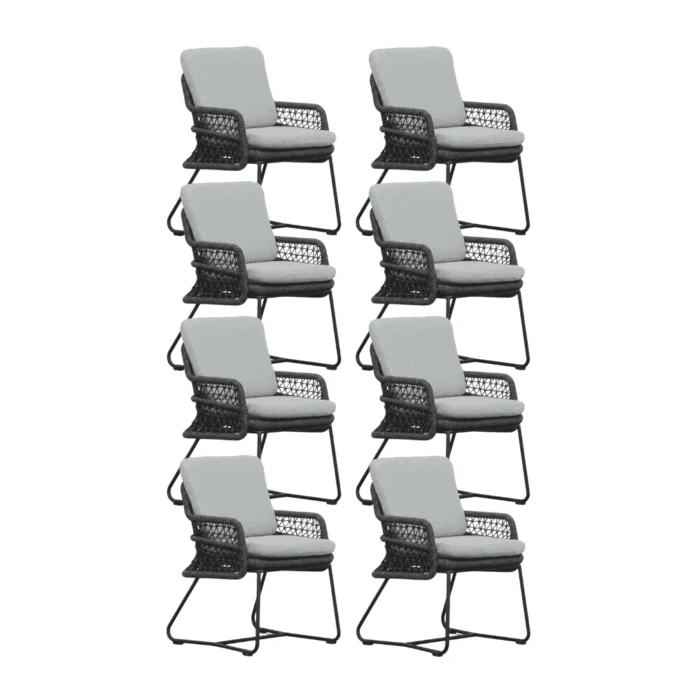 BUITEN living Gianna dining tuinstoel set van 8 | touw + aluminium | Stone Grey - Grijs