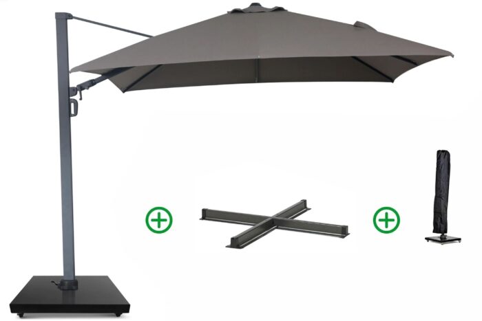 Camello Luna zweefparasol 3x3m S2 Excellent (incl. kruisvoet) Desert (zand/taupe) – Taupe-naturel-bruin