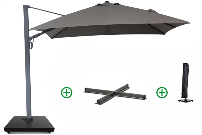 Camello Luna zweefparasol 3x3m S2 Excellent (incl. kruisvoet) Desert (zand/taupe) - Taupe-naturel-bruin