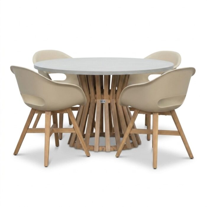 BUITEN living Elzas/Karlstad beige dining tuinset | 4 personen | polystone + kunststof | Ø135cm rond