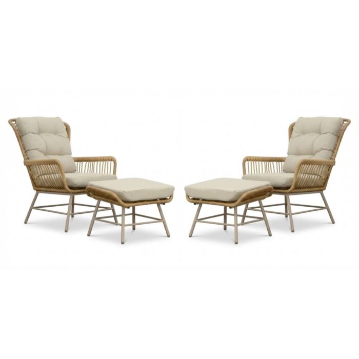 BUITEN living Dex lounge balkonset 2 personen | touw + aluminium | Bamboo Beige | 4-delig