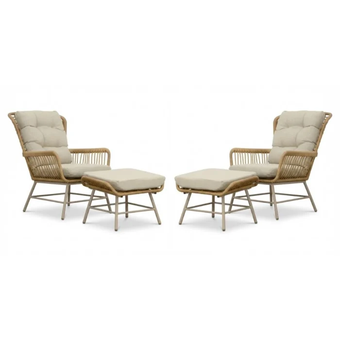 BUITEN living Dex lounge balkonset 2 personen | touw + aluminium | Bamboo Beige | 4-delig