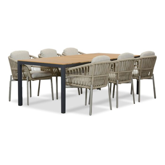 LUX outdoor living Delta/Rico zand dining tuinset | 6 personen | teakhout + aluminium | 220cm