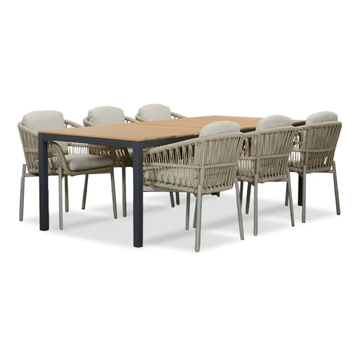 LUX outdoor living Delta/Rico zand dining tuinset | 6 personen | teakhout + aluminium | 220cm