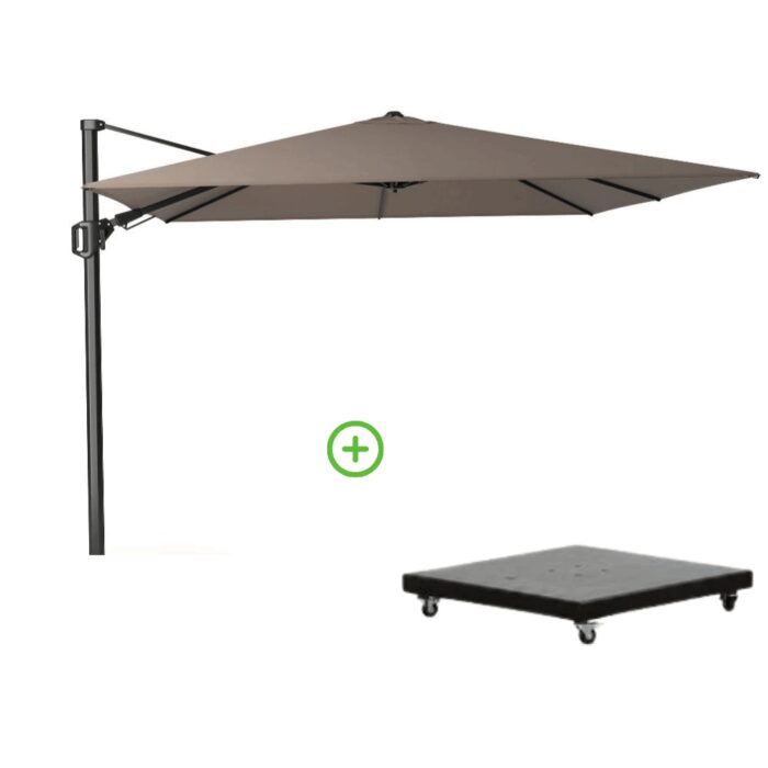 Platinum Challenger T² zweefparasol premium doek | 300x300cm met Monza parasolvoet 90kg | Havana – Taupe – Naturel – Bruin