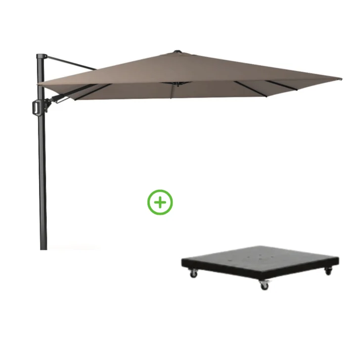 Platinum Challenger T² zweefparasol premium doek | 300x300cm met Monza parasolvoet 90kg | Havana - Taupe - Naturel - Bruin
