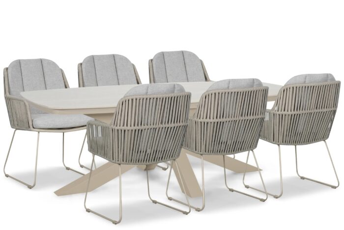 Domani Furniture Trivento/Belluno 220×100 cm dining tuinset 7-delig – Taupe-naturel-bruin