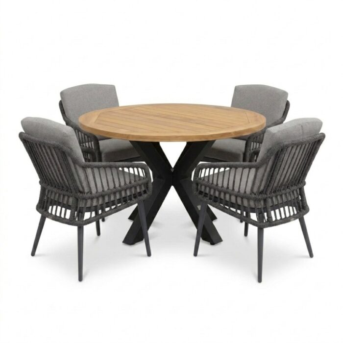 LUX outdoor living Cleve antraciet/Alicante antraciet dining tuinset | 4 personen | teakhout + wicker | 120cm rond