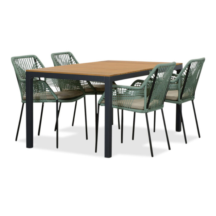 LUX outdoor living Delta/Seville mint dining tuinset | 4 personen | teakhout + touw | 160cm – Zand