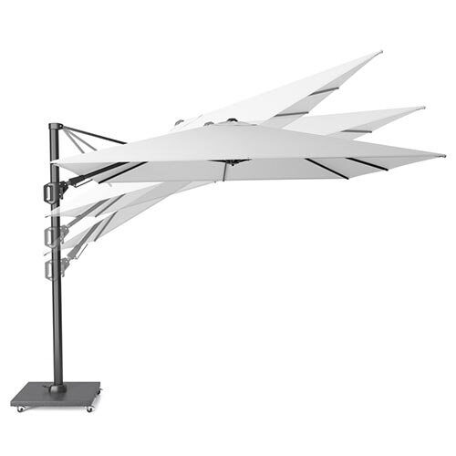 Platinum Zweefparasol Challenger Zijwaarts Kantelbaar (T2) premium 3×3 meter Manhattan zonwering I – tweekleurig