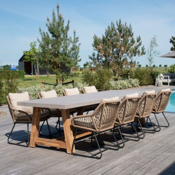 BUITEN living Veltis/Portofino Sahara Dust dining tuinset | 8 personen | betonlook + touw | 300cm – Zand