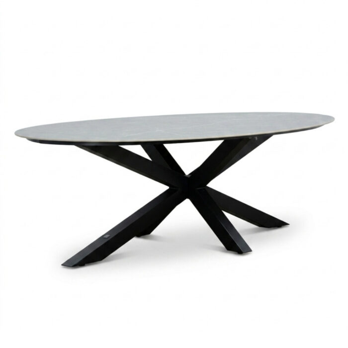 LUX outdoor living Calma low dining tuintafel 6 personen | sintered stone + aluminium | Marble Grey | 240cm ovaal – Grijs
