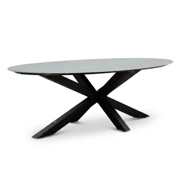 LUX outdoor living Calma low dining tuintafel 6 personen | sintered stone + aluminium | Marble Grey | 240cm ovaal - Grijs
