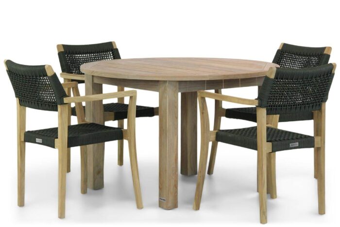 Lifestyle Garden Furniture Dallas/Brighton 120 cm rond dining tuinset 5-delig – Groen