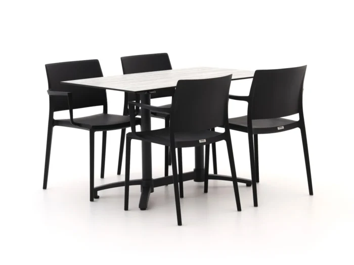 Forza Furniture Sile/Canzo 120cm dining tuinset 5-delig stapelbaar inklapbaar - Zwart